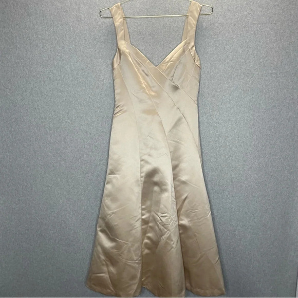 BCBGMaxAzria Dresses & Skirts - BCBGMaxAzria HOCO Golden Ivory Satin Fit n Flare Sleeveless MIDI Dress